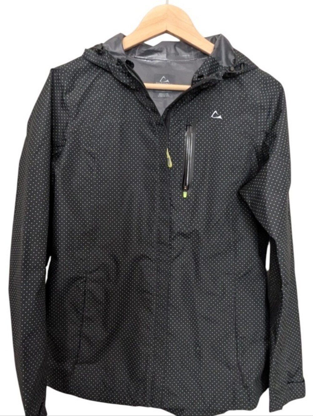 PARADOX Black Anorak Windbreaker Rain Jacket with Subtle Green Dot Pattern Small